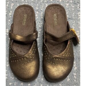Orthaheel Womens Size 2 Metallic Bronze Studded Slip on Mules NWT